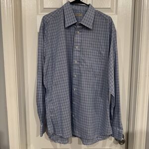 Burberry London Men's Check Blue Plaid Button Up Shirt Made In USA Large‎ 17.5
